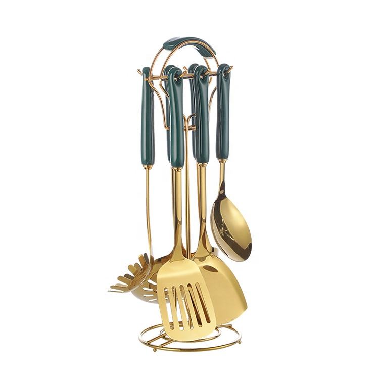 Gold Utensils Tools with Stand ( 6 Pieces )